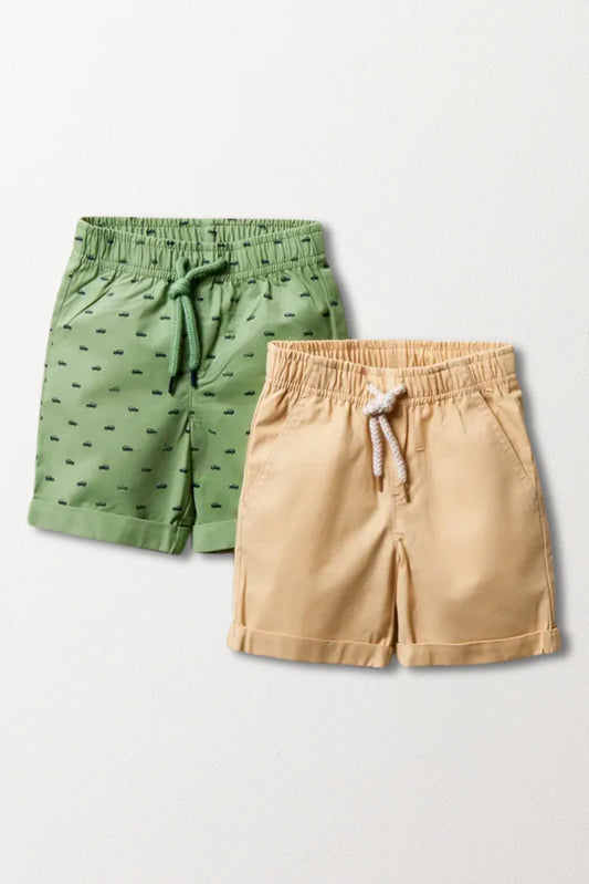 2-pack Cars Shorts Groen &amp; Naturel