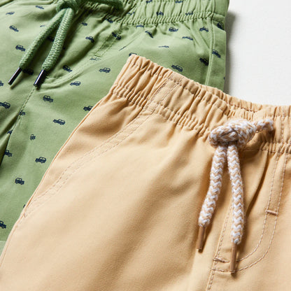 2-pack Cars Shorts Groen & Naturel