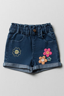 Bloemen denim shorts blauw