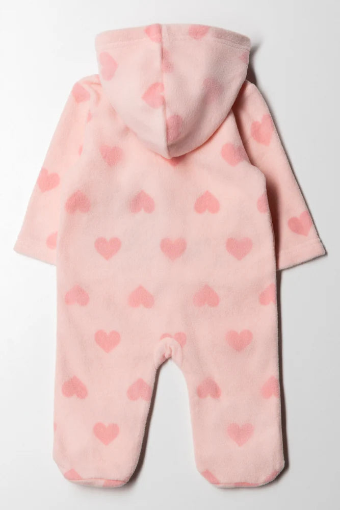 Heart Microfleece Babygrow Girl Pink