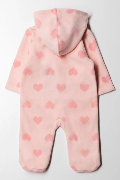 Heart Microfleece Babygrow Girl Pink
