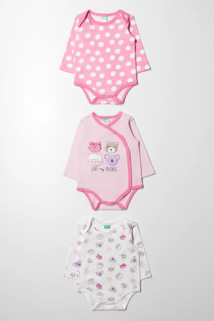 3 Pack Long Sleeve Bodyvest Pink