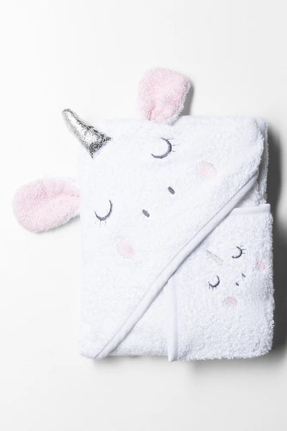 2-delige eenhoornhanddoek wit