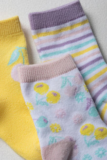 3 Pack Cherries Sweeter Together Socks Yellow And Purple