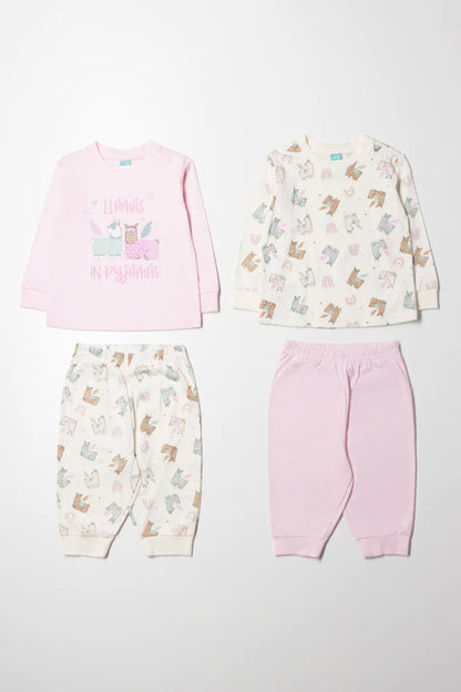 2-pack pyjama met lange mouwen, roze en wit