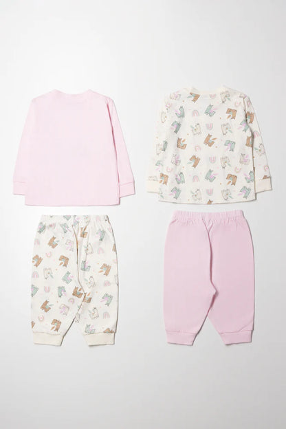 2-pack pyjama met lange mouwen, roze en wit