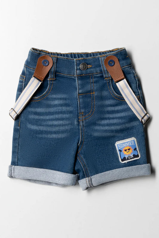 Stijlvolle denim shorts met bretels in indigo wash
