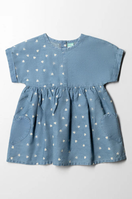 Bedrukte denimjurk blauw
