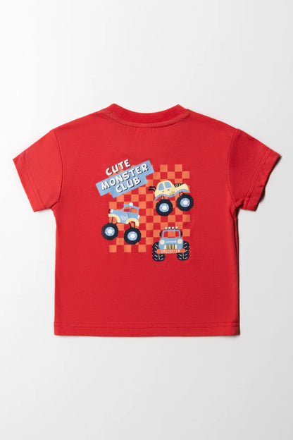 Monster Trucks T-shirt met opdruk, rood