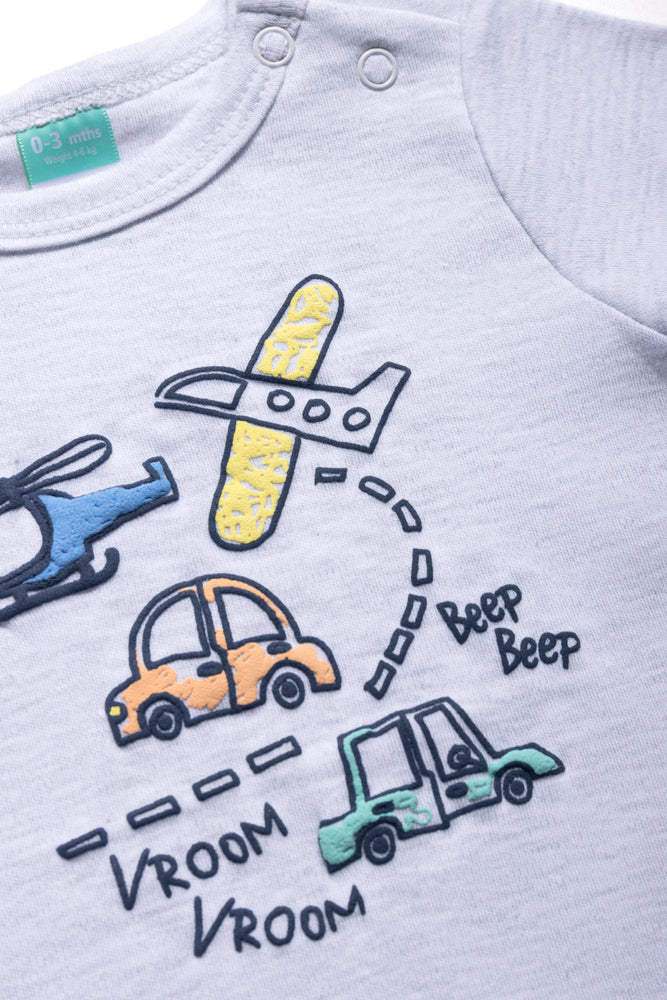 Auto 3-delige set jongen grijs melange & blauw