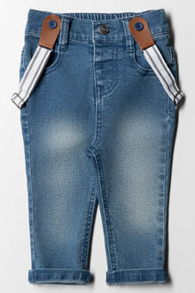 Skinny denim jeans met bretels blauw