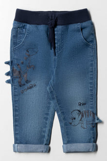 Dino Rib Taille Denim Jeans Blauw