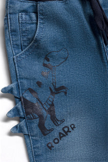 Dino Rib Taille Denim Jeans Blauw