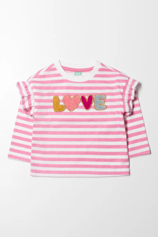 Koszulka z długim rękawem Love Stripe Frill w kolorze różowym