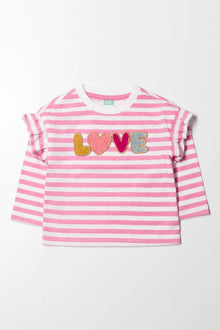 Koszulka z długim rękawem Love Stripe Frill w kolorze różowym