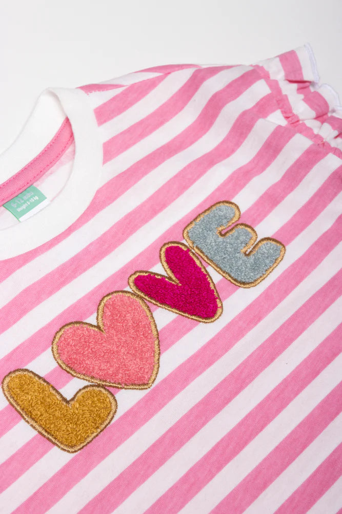Koszulka z długim rękawem Love Stripe Frill w kolorze różowym