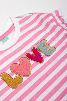 Koszulka z długim rękawem Love Stripe Frill w kolorze różowym