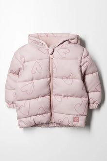 Gewatteerd jack met capuchon, roze