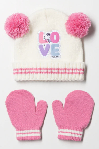 Zestaw czapeczek Hello Kitty 2-częściowy w kolorze różowo-białym