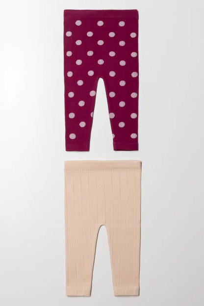2-pack kabelleggings rood en natuurlijk