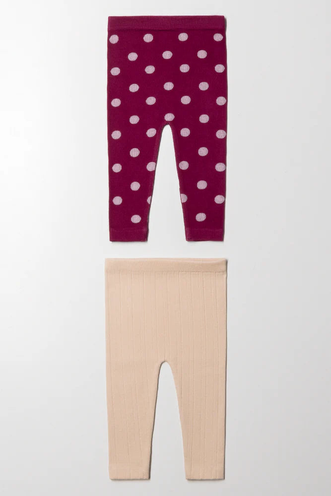 2-pack kabelleggings rood en natuurlijk