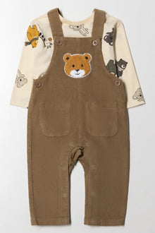 Komplet ogrodniczek Bear Corduroy w kolorze brązowym