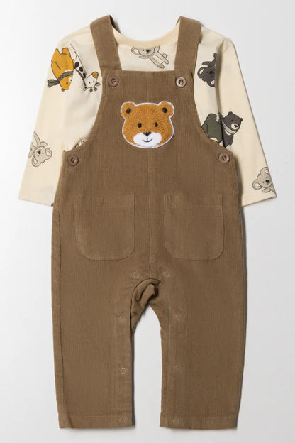 Komplet ogrodniczek Bear Corduroy w kolorze brązowym