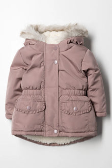Parka met capuchon en bont, paars