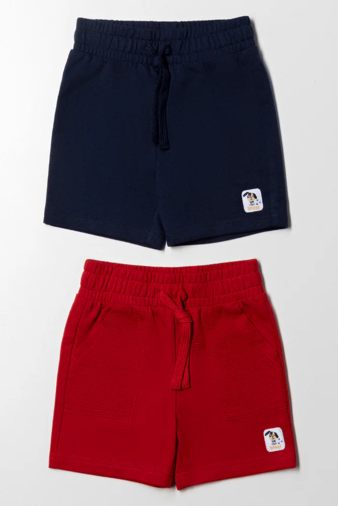 2-pack shorts marineblauw en rood