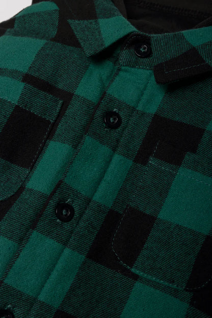 Hooded Check Shacket Zwart en Blauwgroen