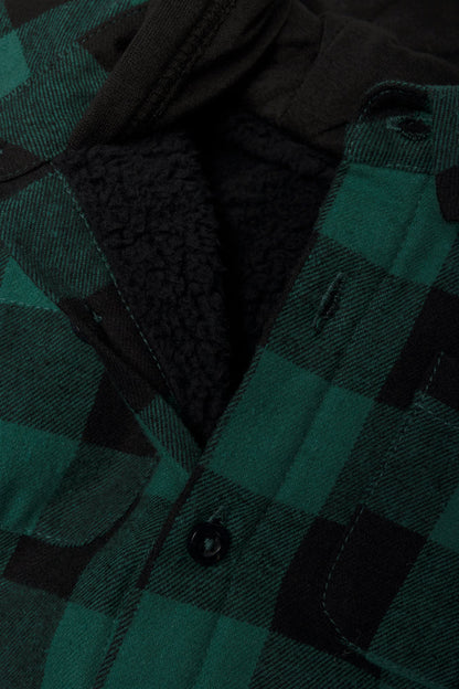 Hooded Check Shacket Zwart en Blauwgroen