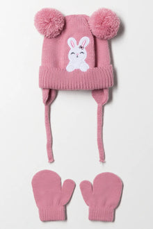 Bunny Beanie en wanten set roze