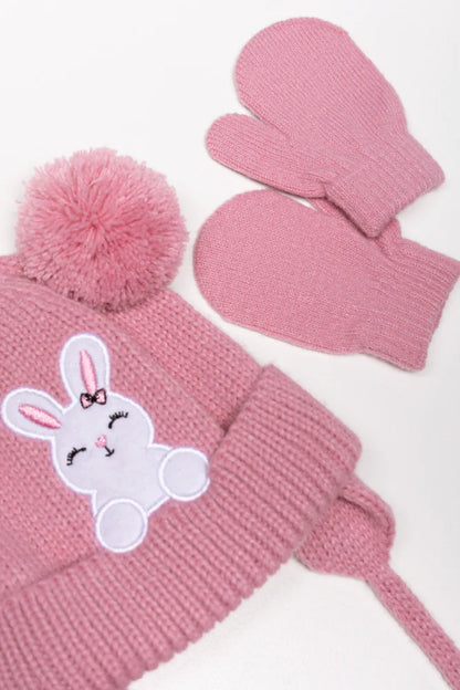 Bunny Beanie en wanten set roze