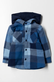 Hooded Check Shacket Blauw