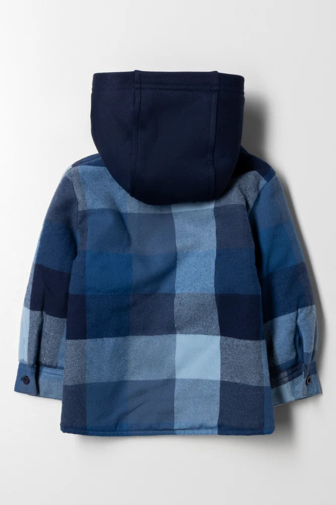 Hooded Check Shacket Blauw