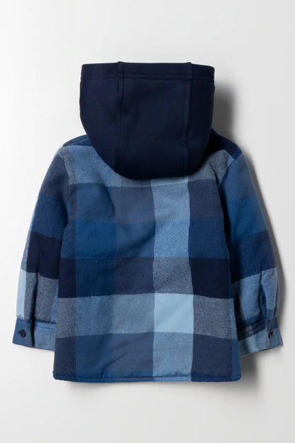 Hooded Check Shacket Blauw