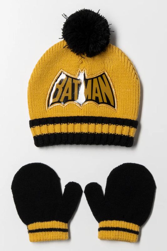 Batman Beanie And Mittens Set Yellow