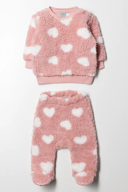 Fleece Hart Set Roze