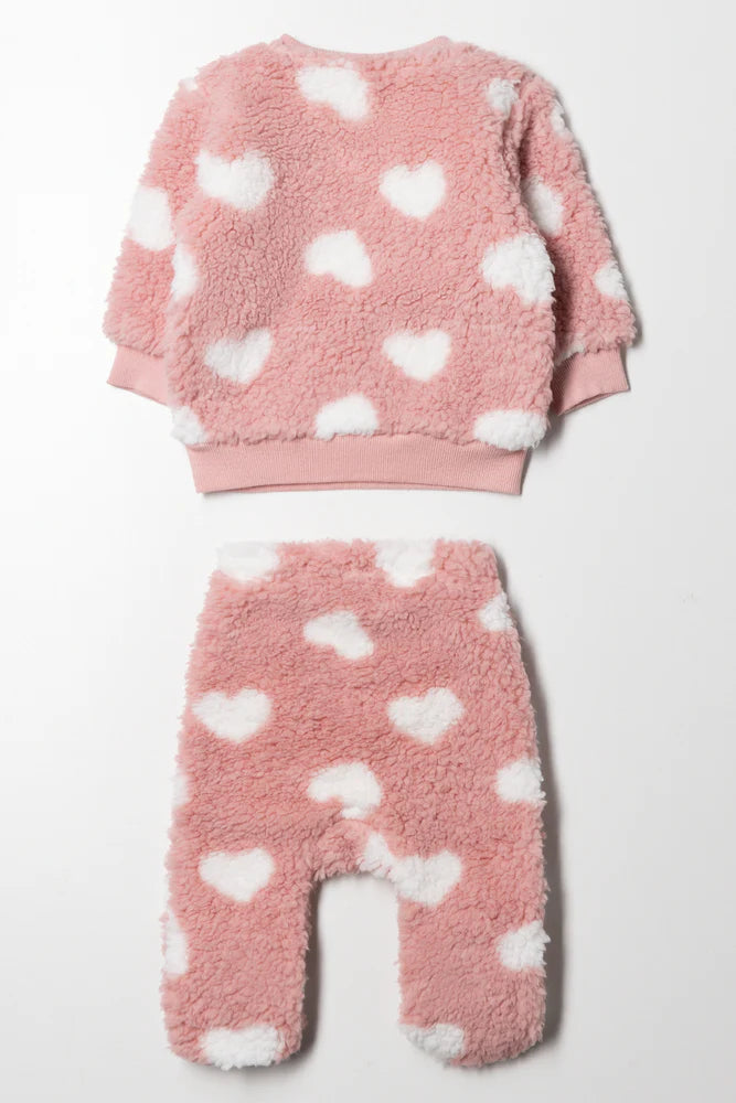 Fleece Hart Set Roze
