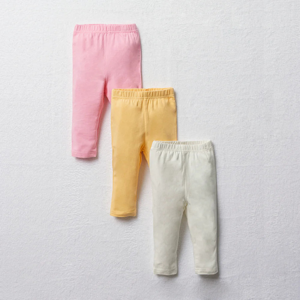3-pack leggings roze, geel en crème