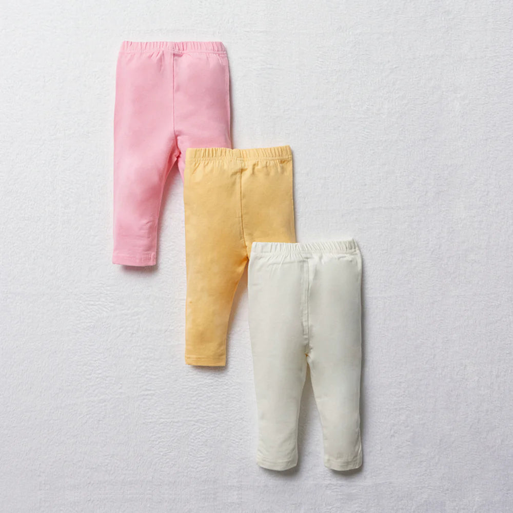 3-pack leggings roze, geel en crème