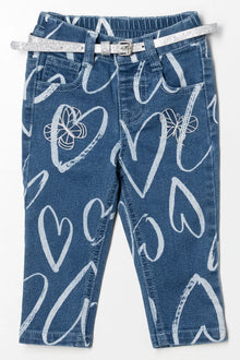 Denim broek met hartjesprint