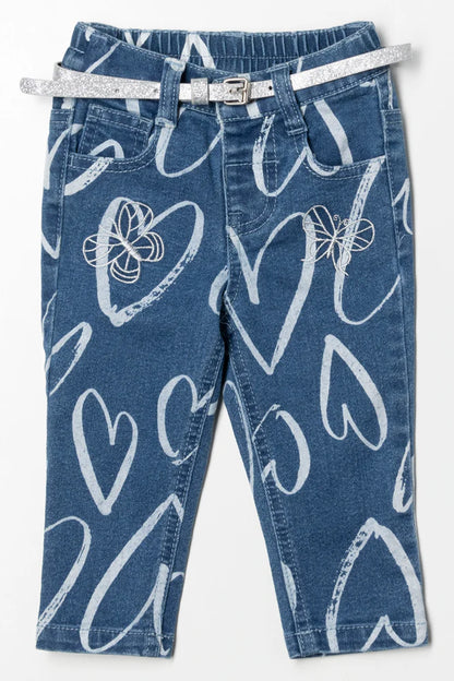 Denim broek met hartjesprint
