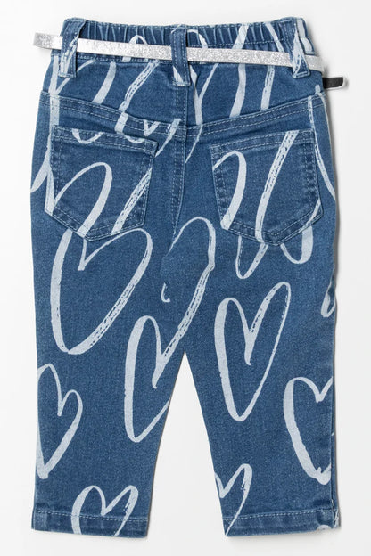 Denim broek met hartjesprint