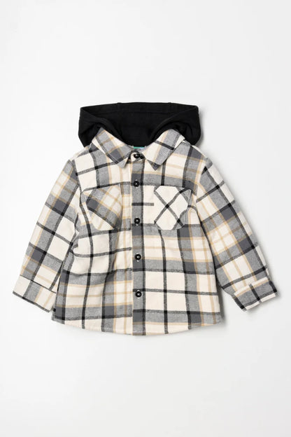 Hooded Shacket Zwart En Natuurlijk