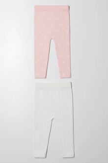 2-pack kabelleggings roze en wit