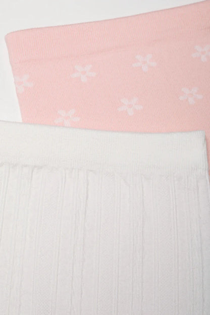 2-pack kabelleggings roze en wit