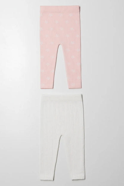 2-pack kabelleggings roze en wit