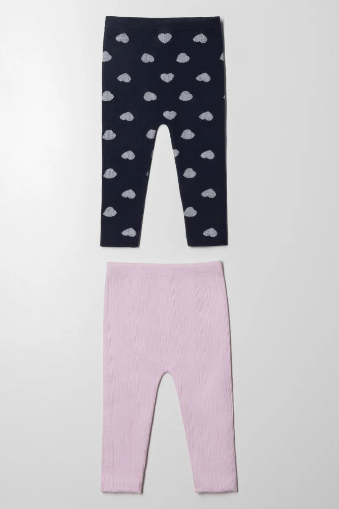 2-pack kabelgebreide leggings marineblauw en roze