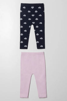 2-pack kabelgebreide leggings marineblauw en roze